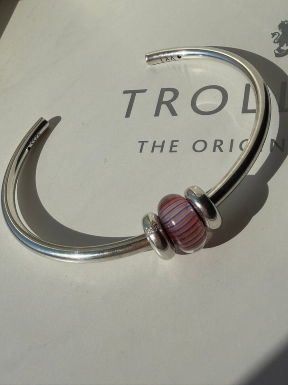 Trollbeads OOAK Unique - Light Pink & Periwinkle Blue Stripes